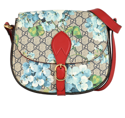 GG Blooms Saddle, Canvas/Leather, Beige/Blue/Red 200047, DB, 3*